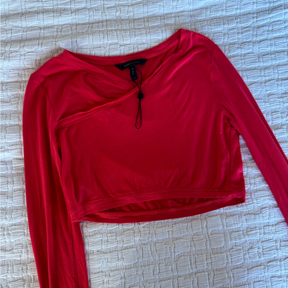 BCBGMaxAzria Pink/Red Long Sleeve Crop Top